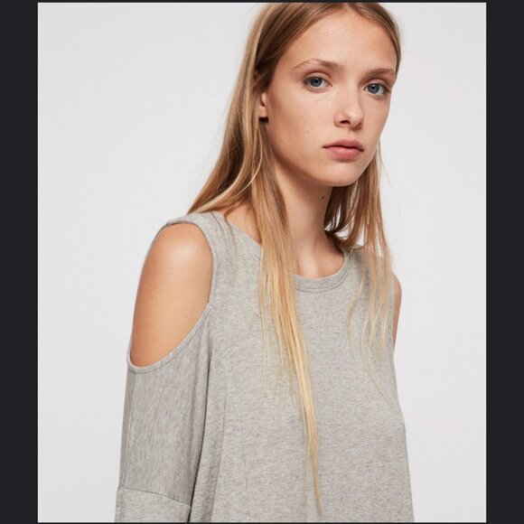 <All Saints> Esther Cold-Shoulder Grey Jersey Dress - Picture 4 of 16